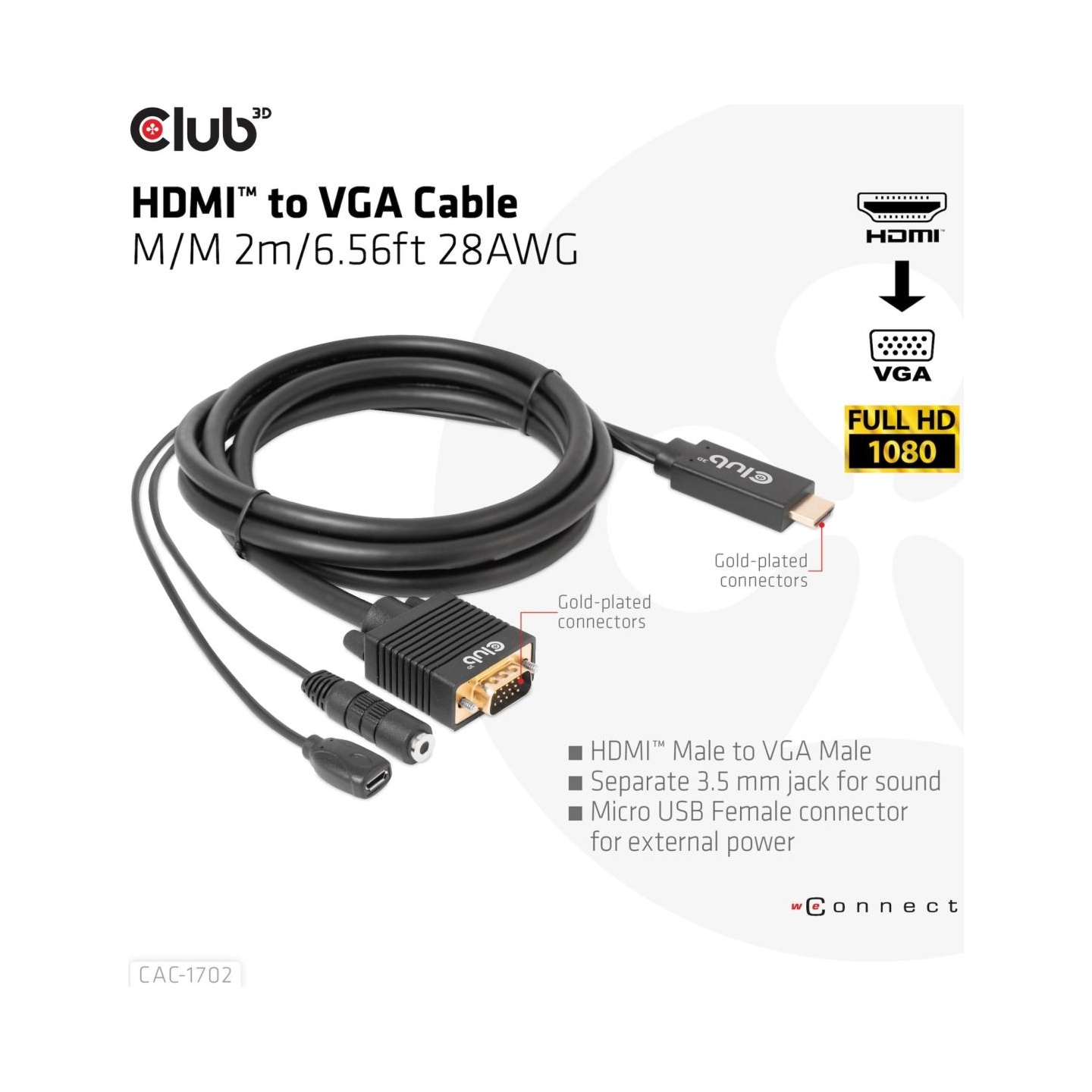 Club3D CABLE HDMI TO VGA 2M/M/M CAC-1712 CLUB3D