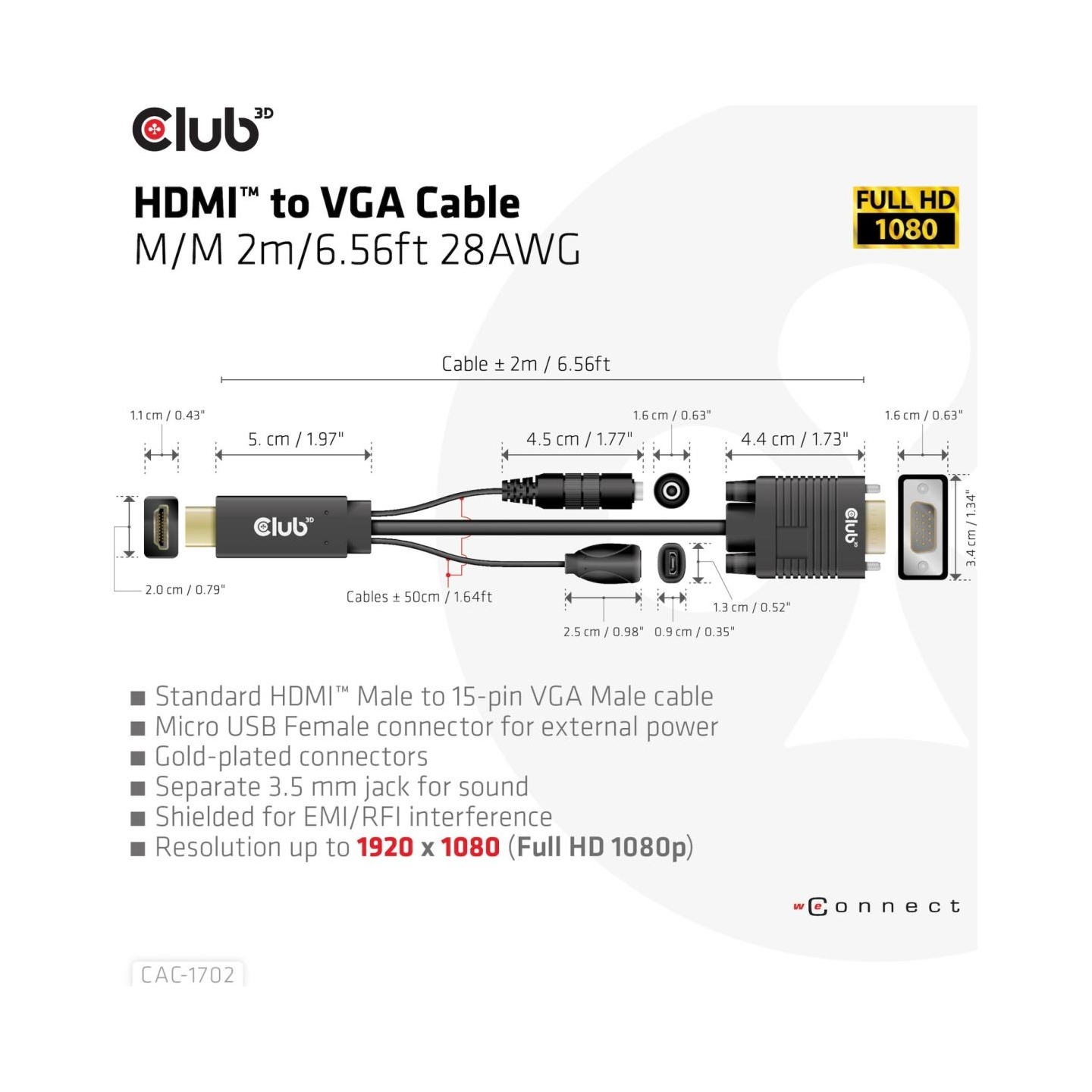 Club3D CABLE HDMI TO VGA 2M/M/M CAC-1712 CLUB3D