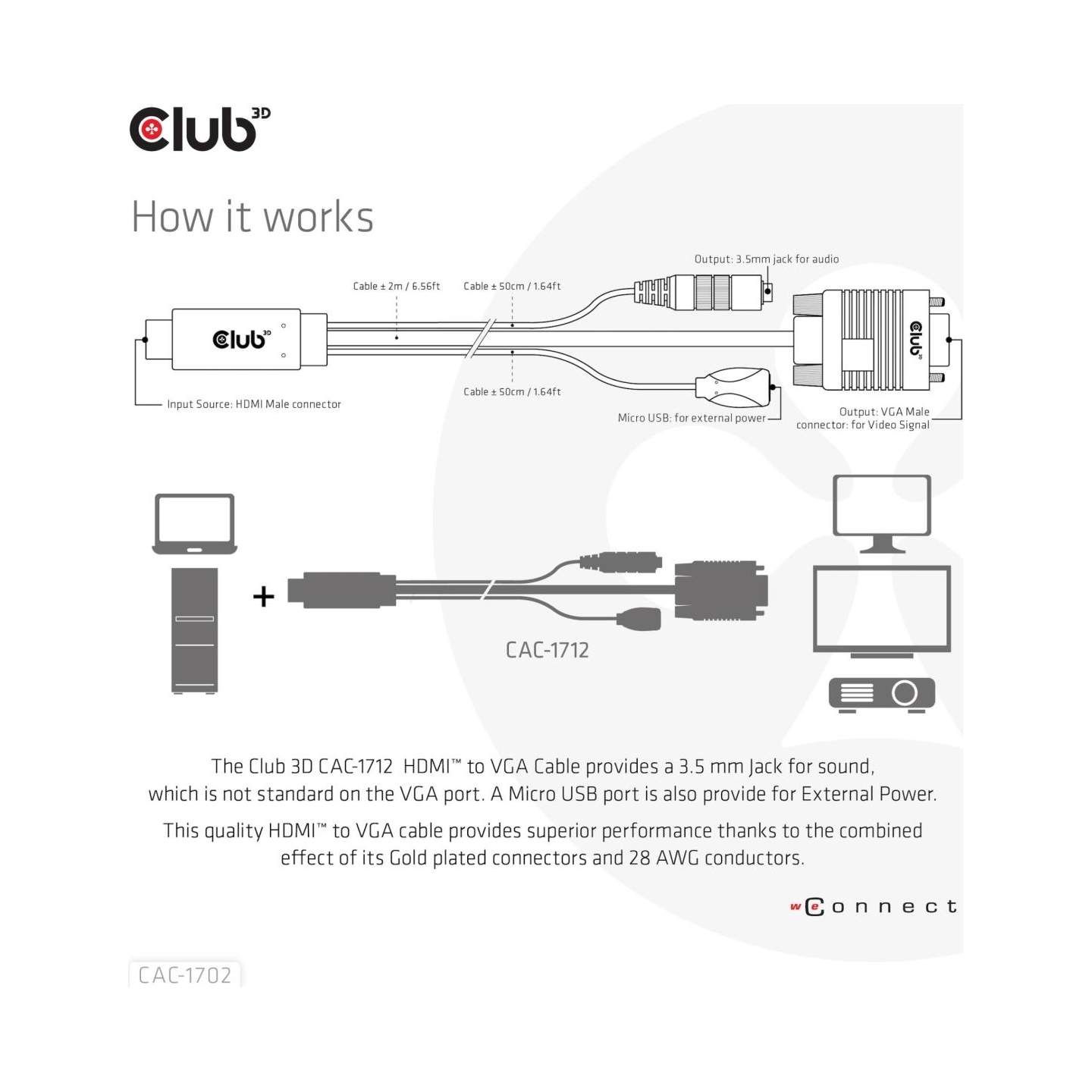 Club3D CABLE HDMI TO VGA 2M/M/M CAC-1712 CLUB3D