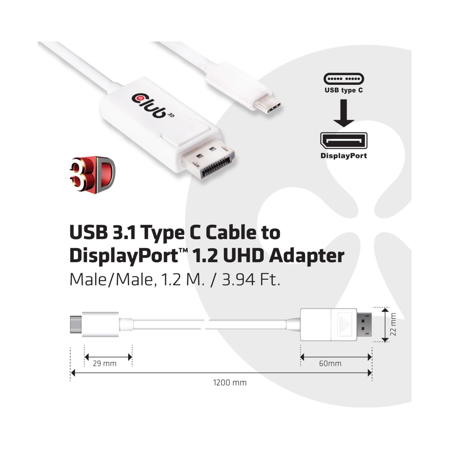 Club3D CABLE USB-C TO DP 1.2M/M/M CAC-1517 CLUB3D