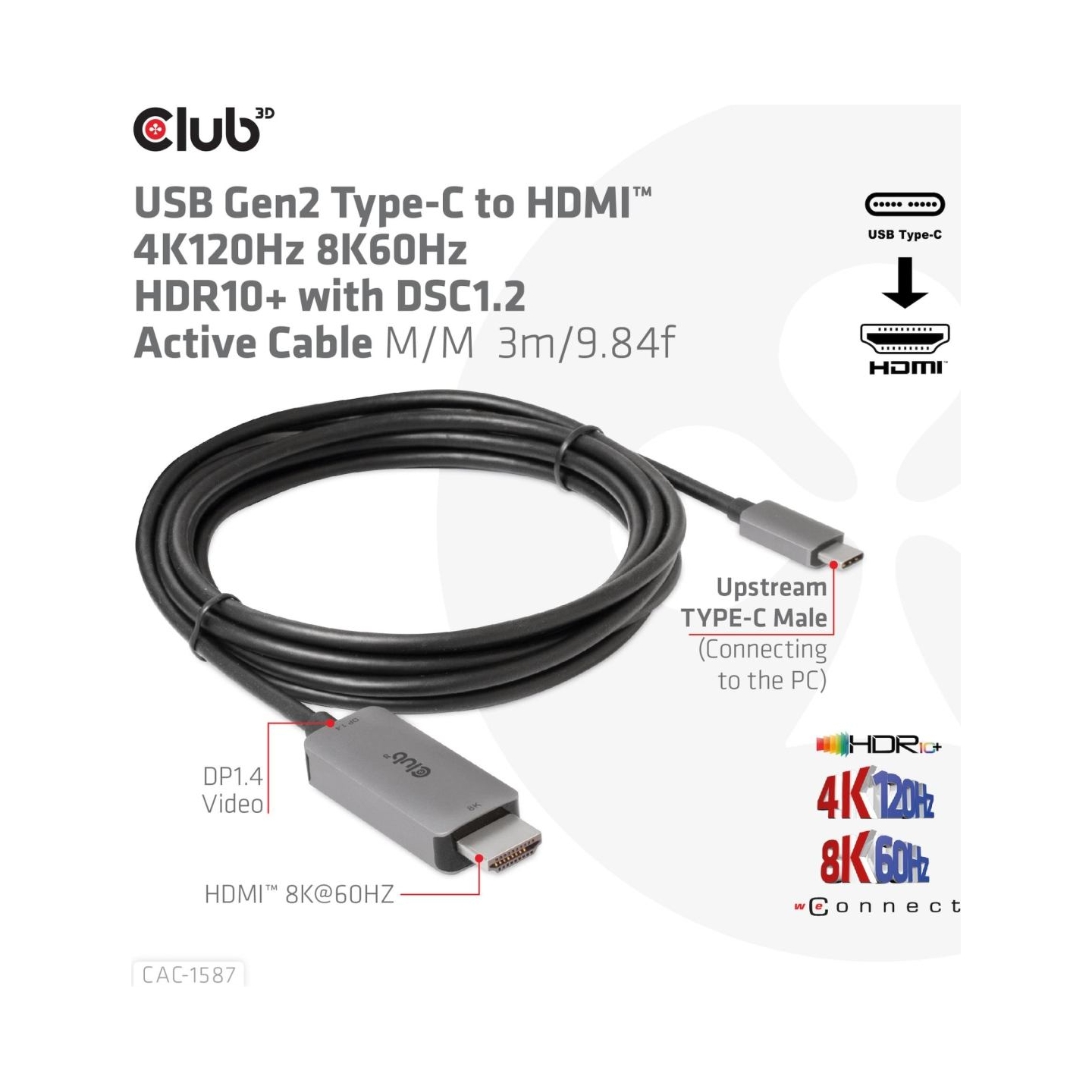 Club3D CABLE USB-C TO HDMI 3M/M/M CAC-1587 CLUB3D
