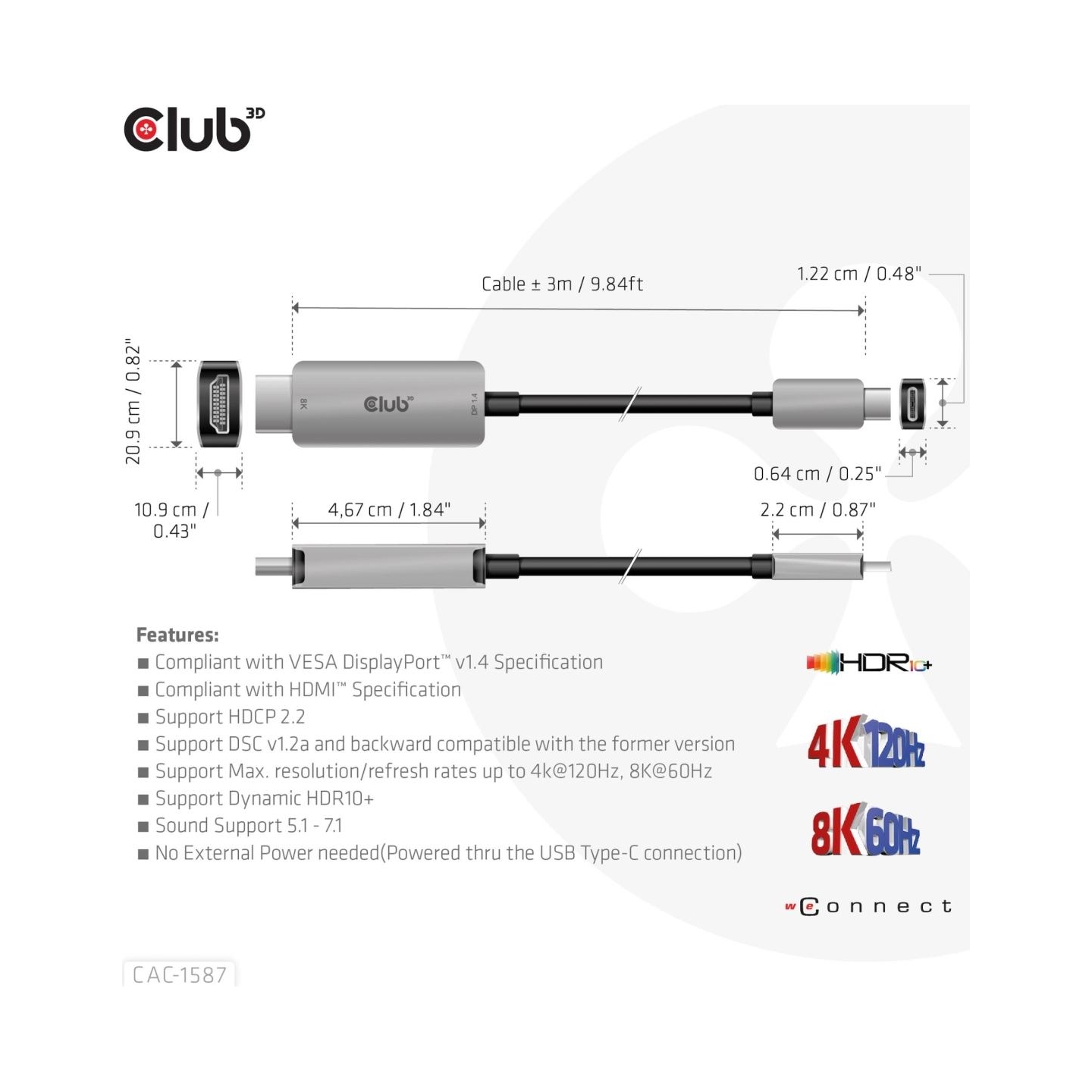 Club3D CABLE USB-C TO HDMI 3M/M/M CAC-1587 CLUB3D