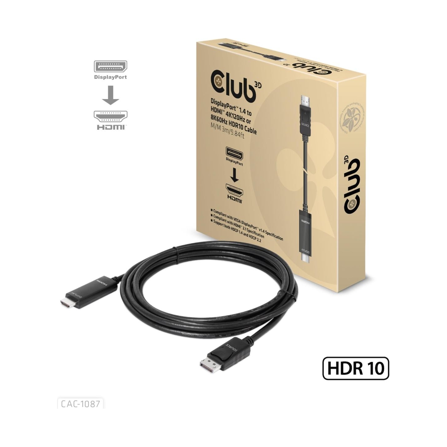 Club3D CABLE DP TO HDMI 3M/M/M CAC-1087 CLUB3D