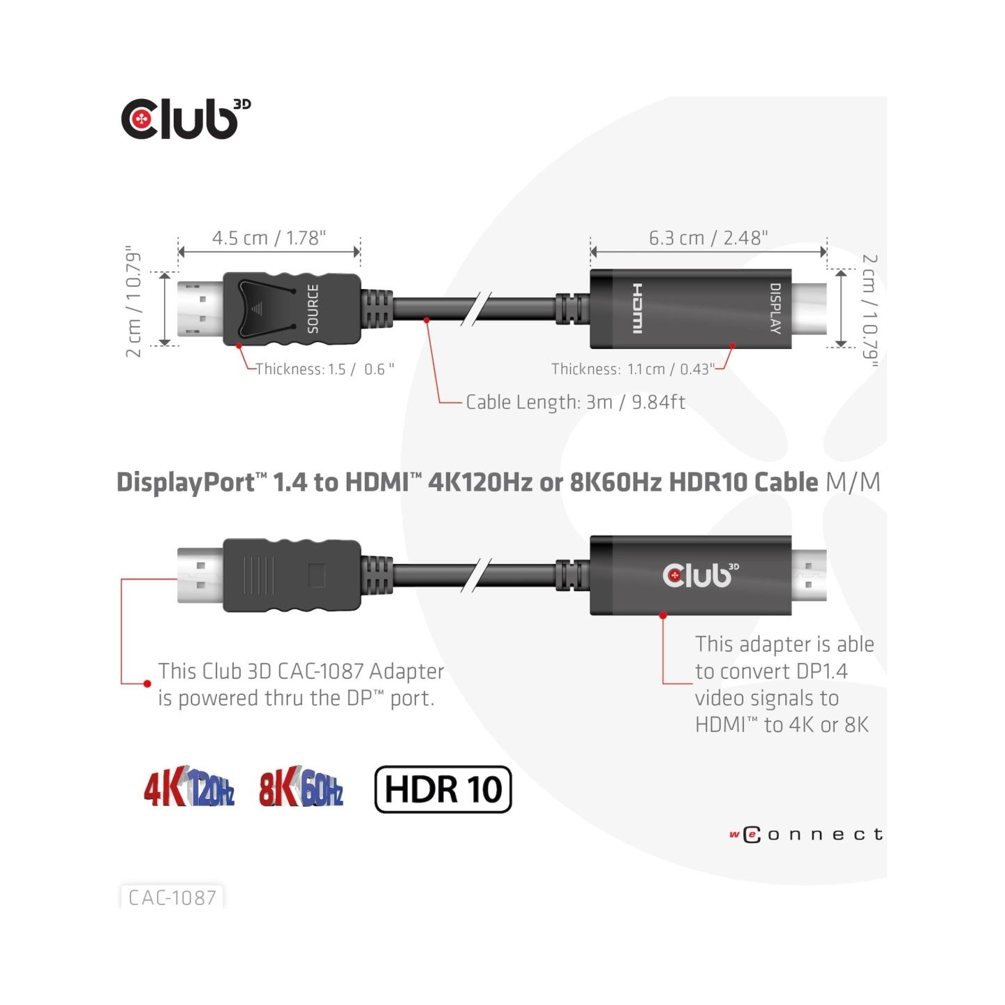 Club3D CABLE DP TO HDMI 3M/M/M CAC-1087 CLUB3D