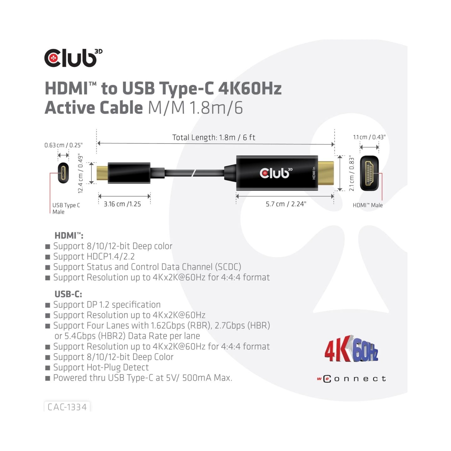 Club3D CABLE HDMI TO USB-C 1.8M/M/M CAC-1334 CLUB3D