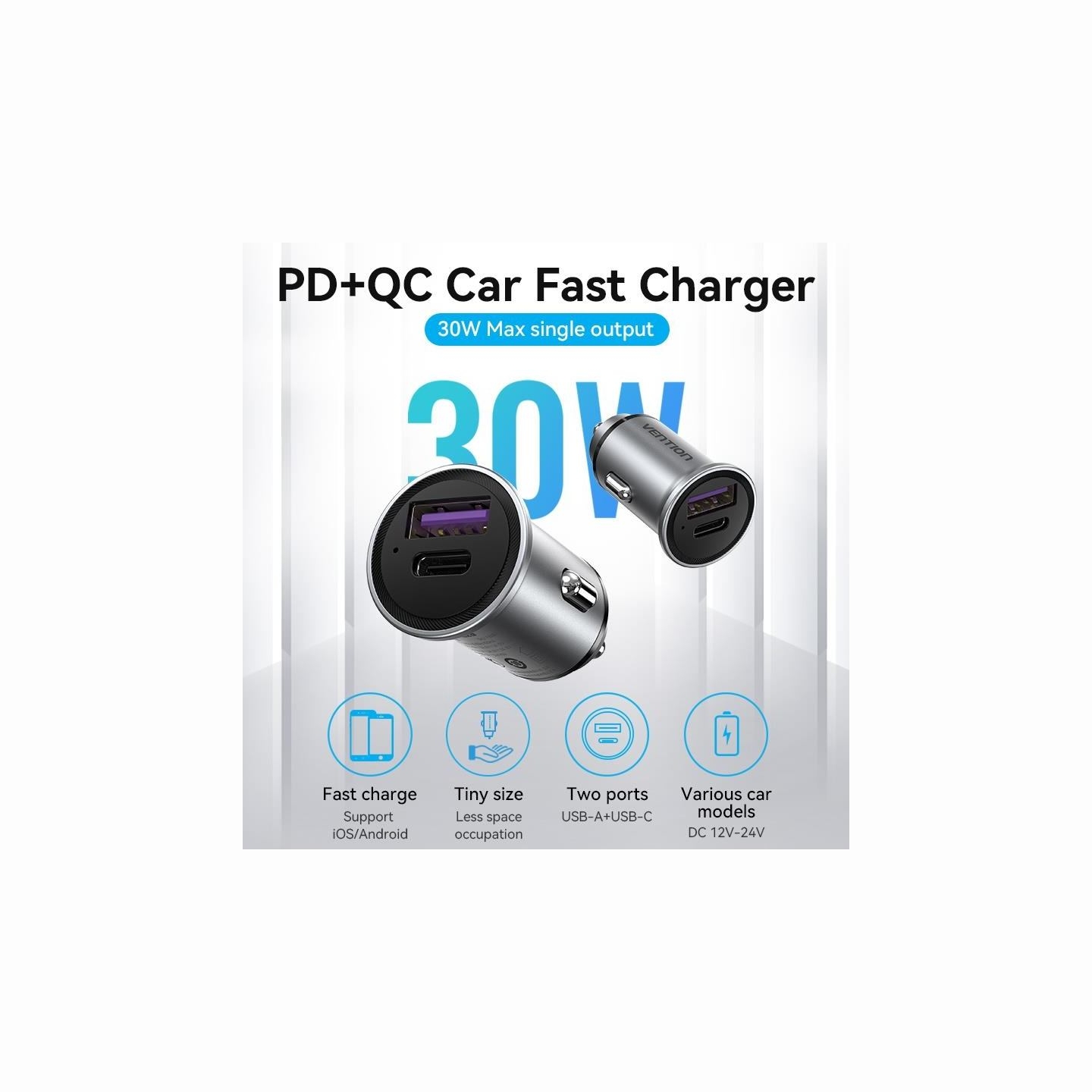 Vention MOBILE CHARGER CAR USB/2P GRAY FFBH0 VENTION