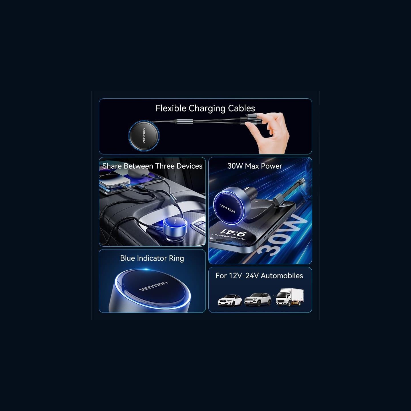 Vention MOBILE CHARGER CAR USB/3P BLACK FFOB0 VENTION
