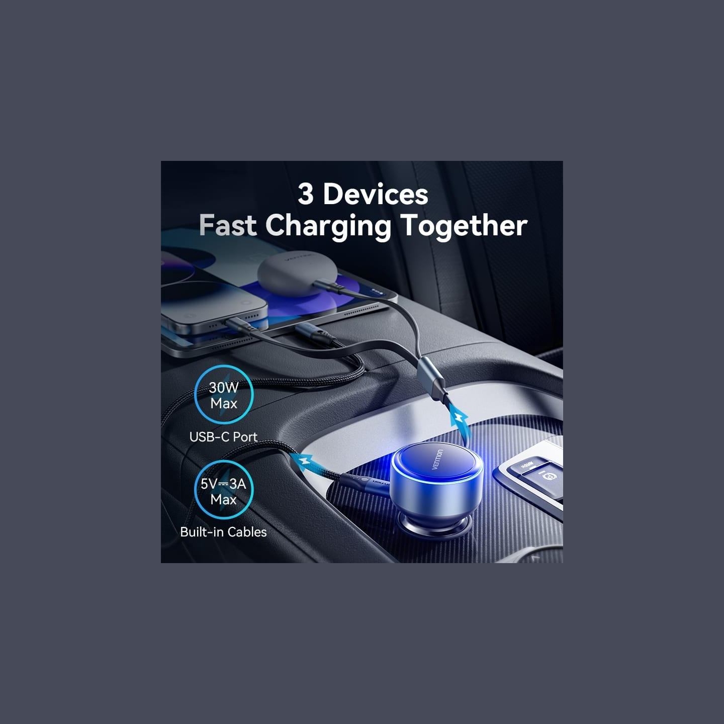 Vention MOBILE CHARGER CAR USB/3P BLACK FFOB0 VENTION