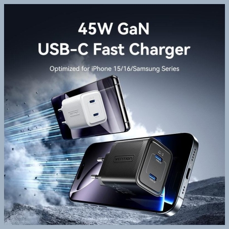Vention MOBILE CHARGER WALL 45W USB-C/2P BLACK FEFB0-EU VENTION