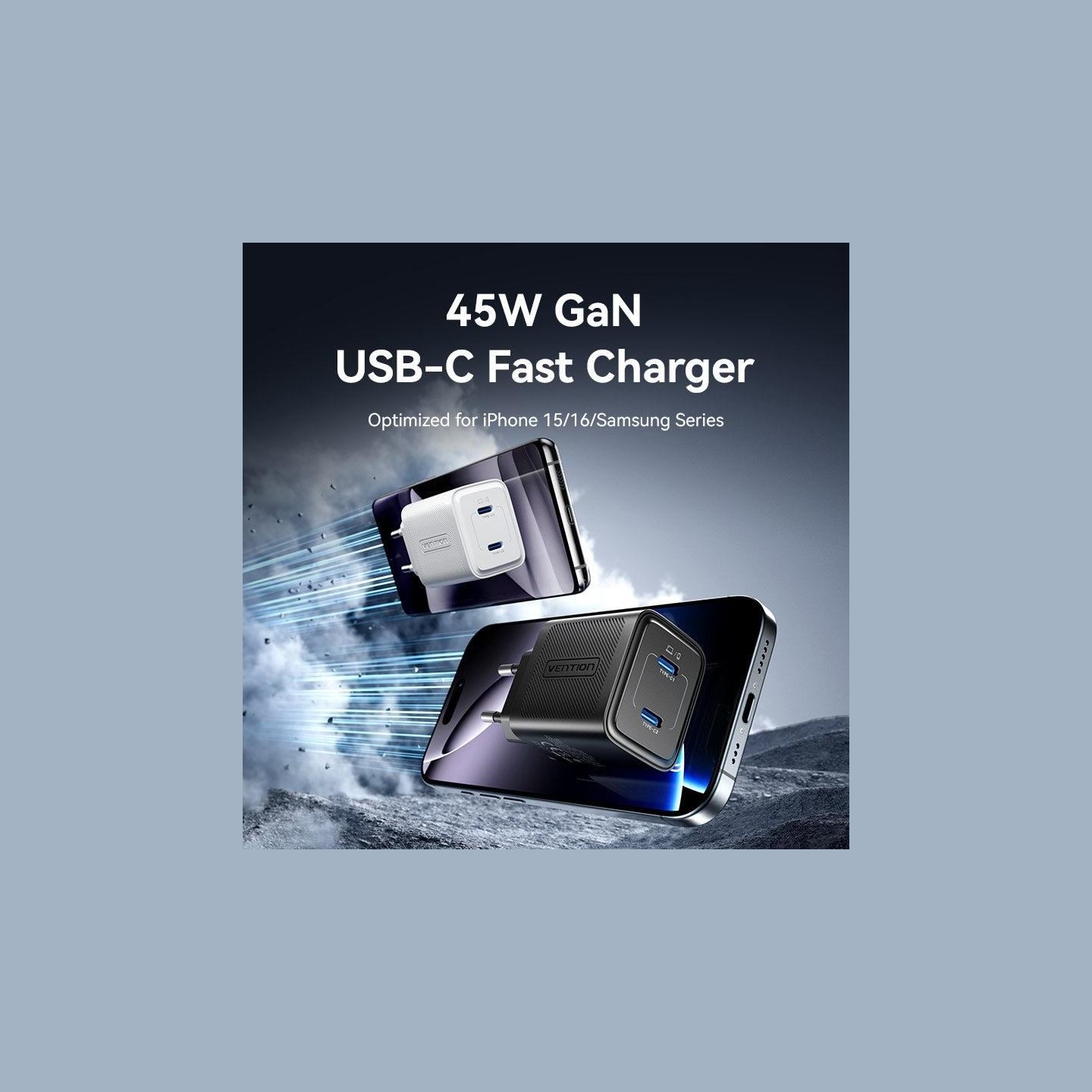 Vention MOBILE CHARGER WALL 45W USB-C/2P BLACK FEFB0-EU VENTION