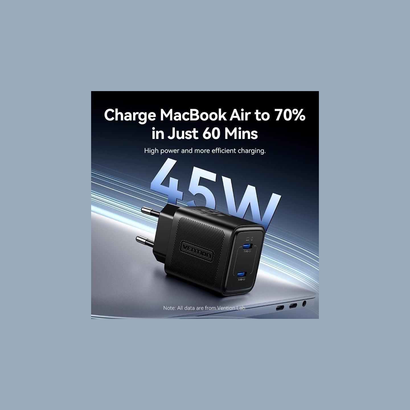 Vention MOBILE CHARGER WALL 45W USB-C/2P BLACK FEFB0-EU VENTION