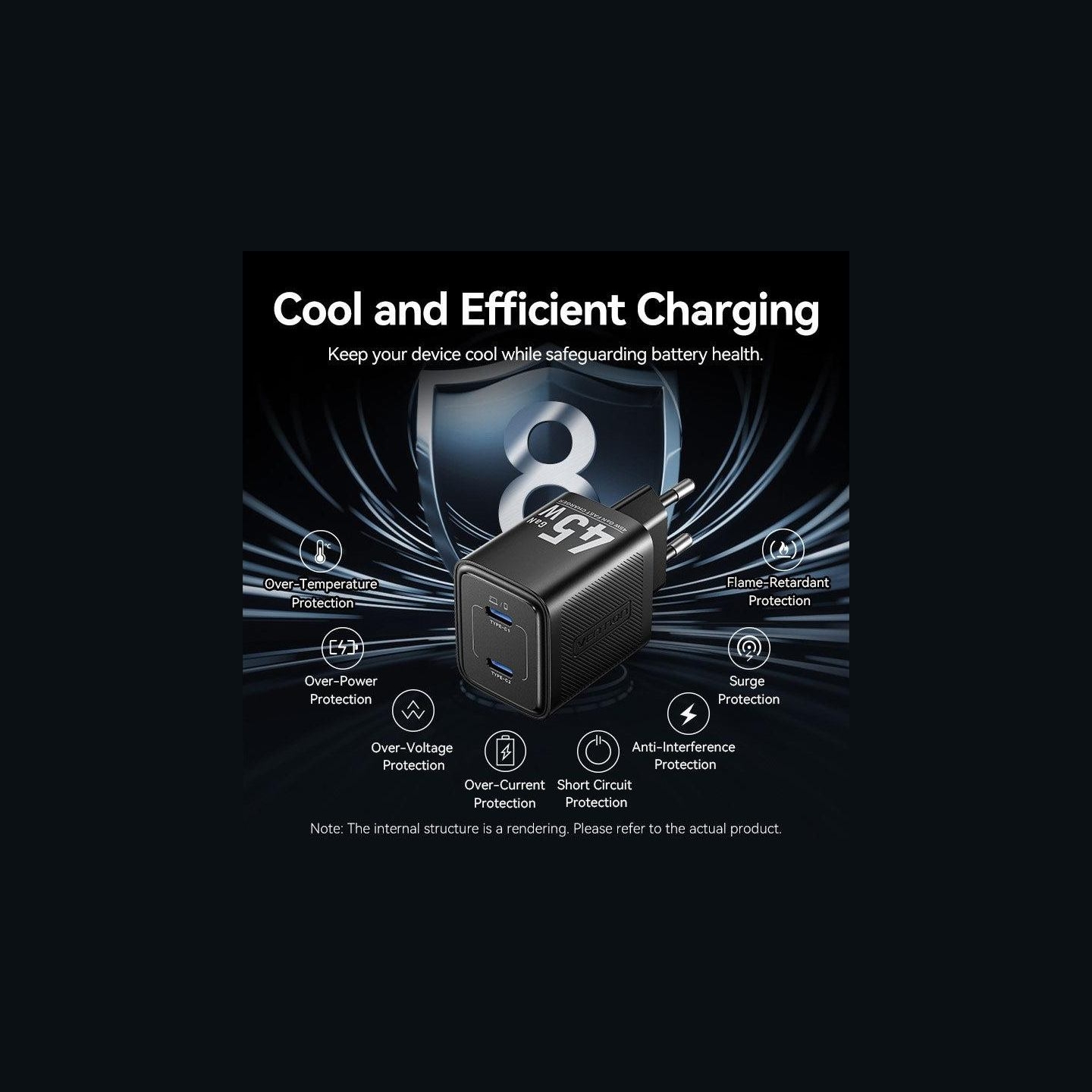 Vention MOBILE CHARGER WALL 45W USB-C/2P BLACK FEFB0-EU VENTION