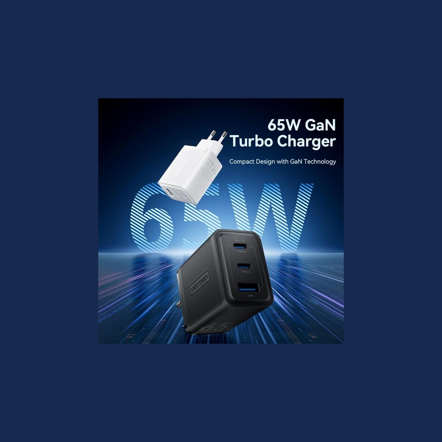 Vention MOBILE CHARGER WALL 65W USB/3P BLACK FERB0-EU VENTION