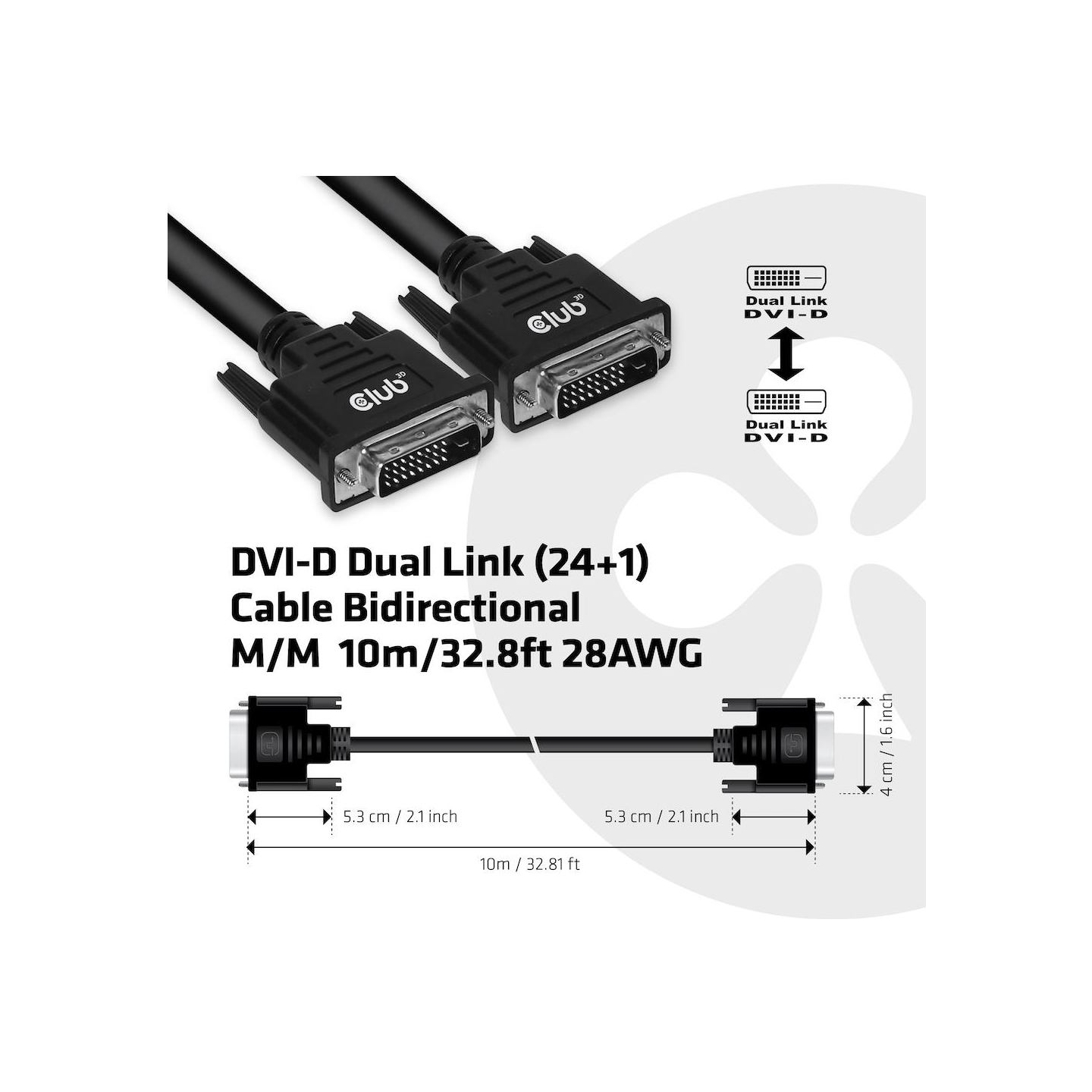 Club3D CABLE DVI-D TO DVI-D 10M/M/M CAC-1220 CLUB3D