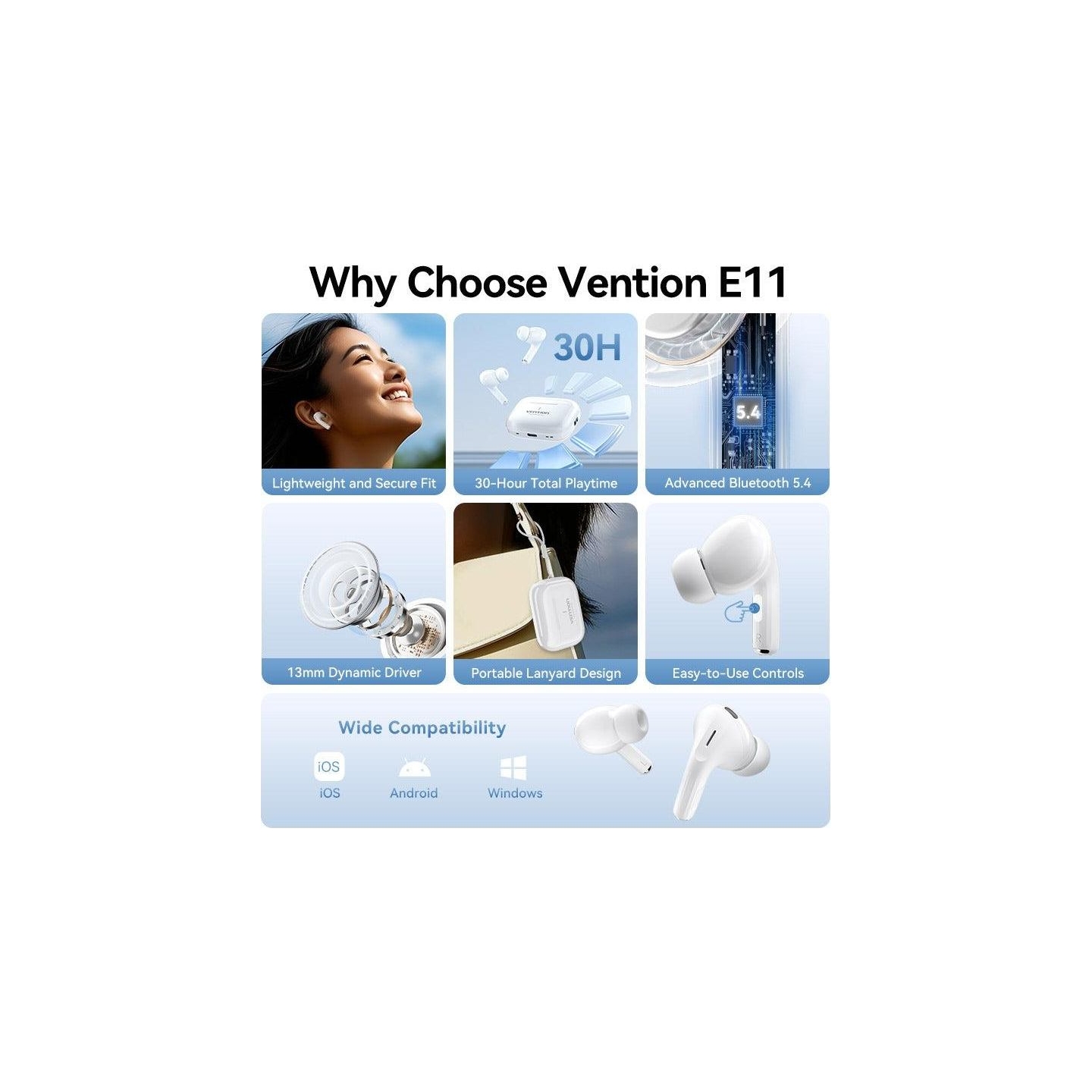 Vention HEADSET WRL ECHO LITE E11/WHITE NBVW0 VENTION