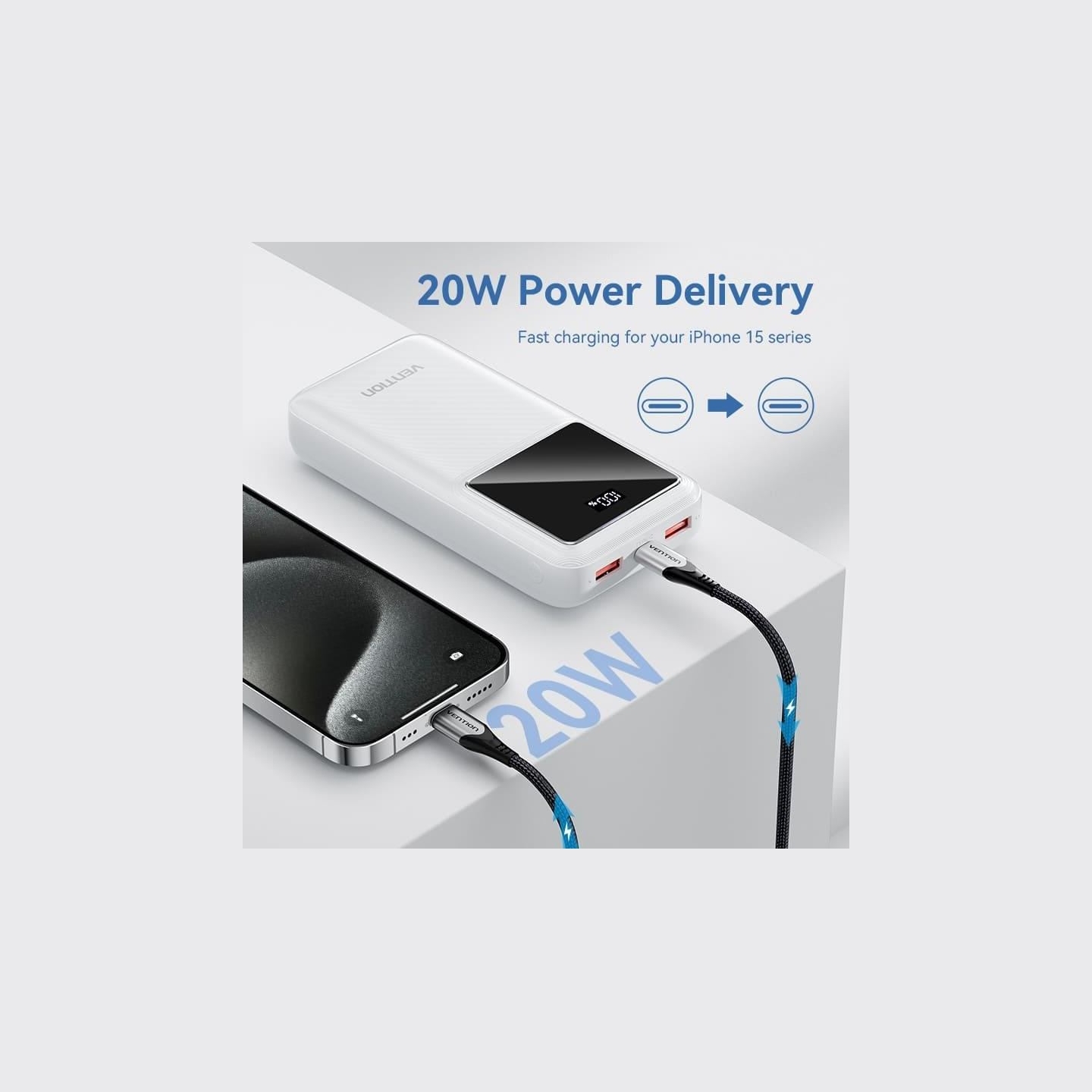 Vention POWER BANK USB 20000MAH 22.5W/WHITE FHLW0 VENTION