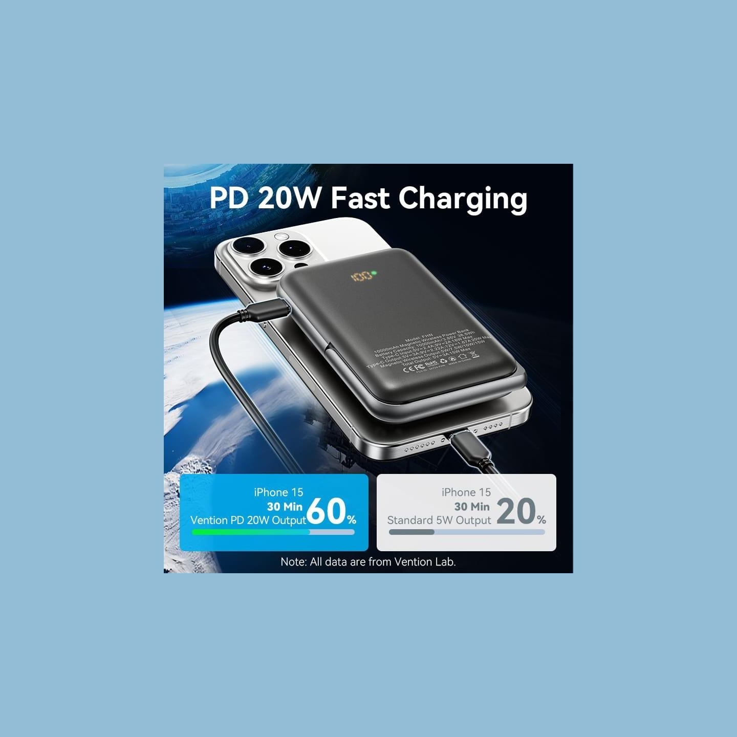Vention POWER BANK WRL 10000MAH 20W/MAGNETIC BLACK FHNB0 VENTION