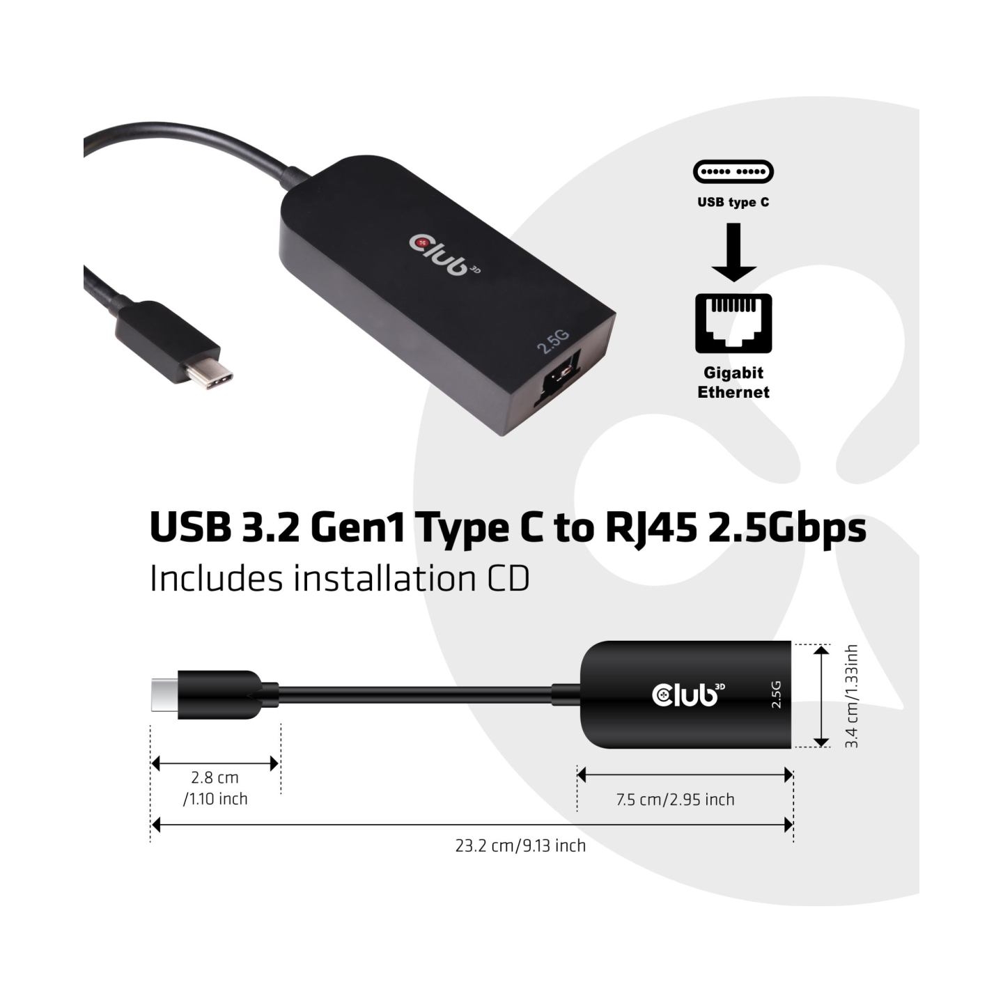 Club3D I/O ADAPTER USB3.2 TO RJ45/M/F CAC-1520 CLUB3D
