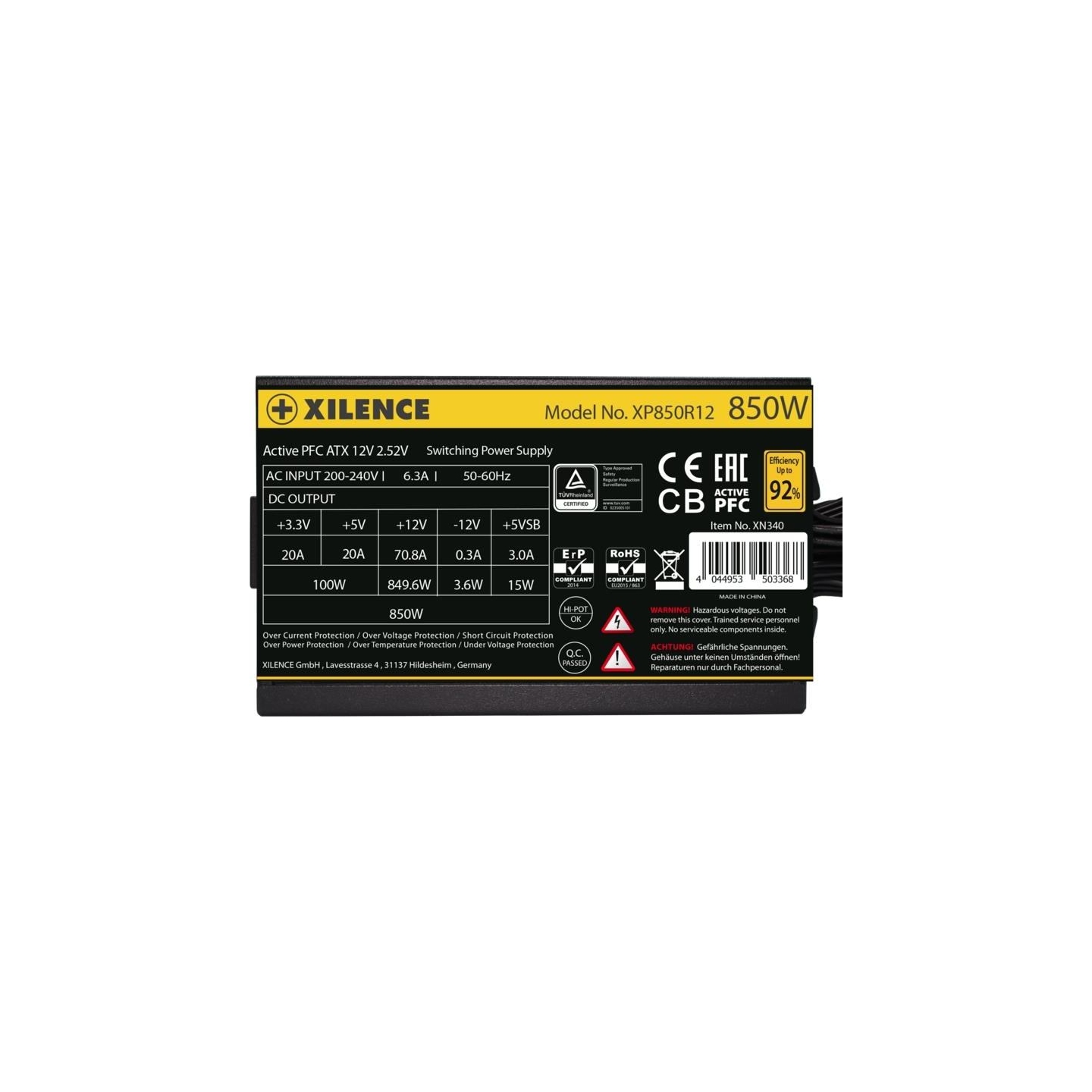 Xilence Power Supply|XILENCE|850 Watts|Efficiency 80 PLUS GOLD|PFC Active|XN340