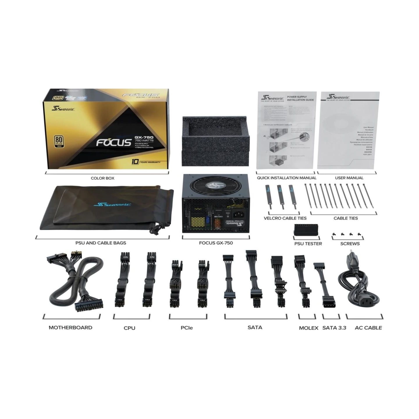 Seasonic Power Supply|SEASONIC|FOCUS-GX-750-ATX31|750 Watts|Efficiency 80 PLUS GOLD|MTBF 100000 hours|FOCUS-GX-750-ATX31