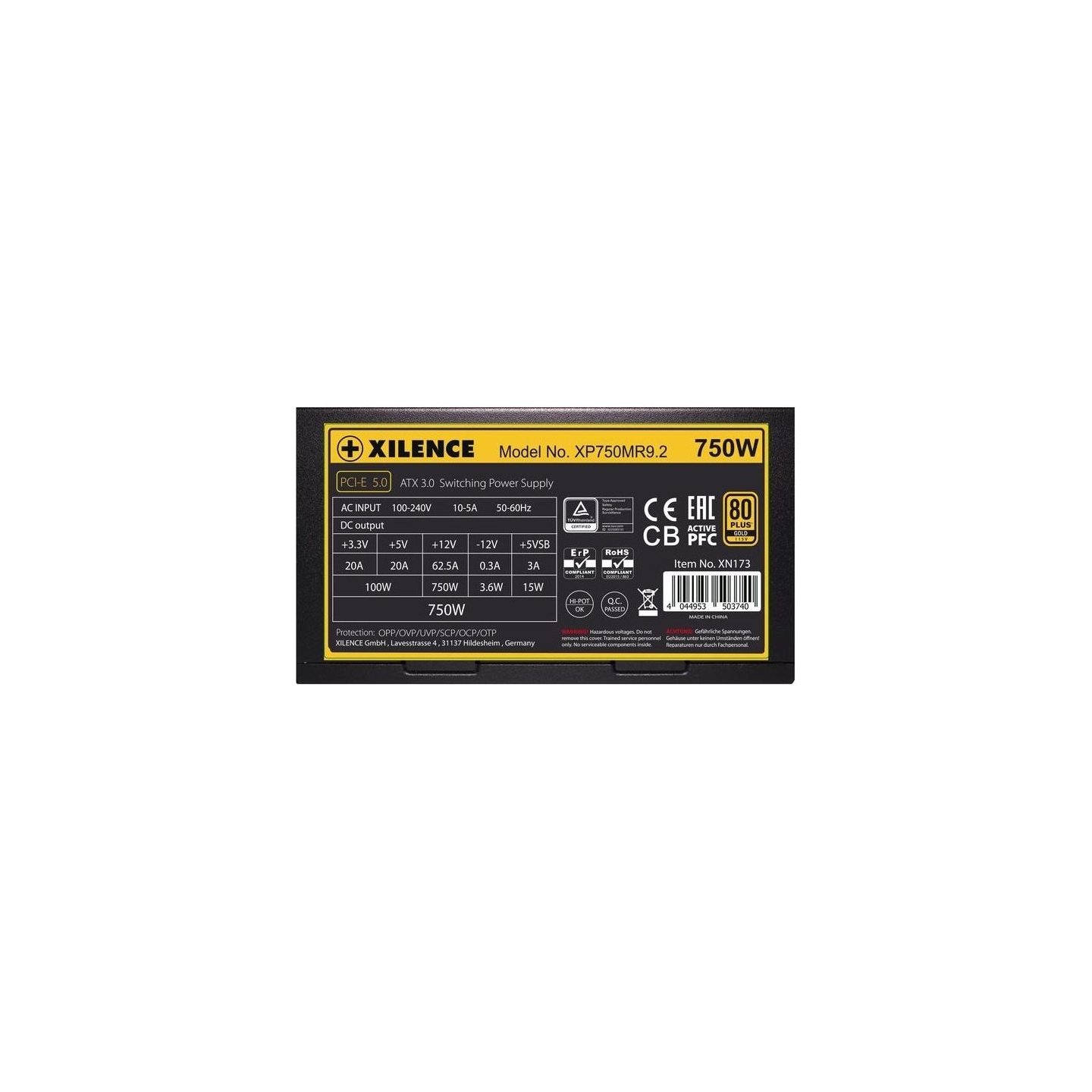 Xilence Power Supply|XILENCE|750 Watts|Efficiency 80 PLUS GOLD|PFC Active|XN173