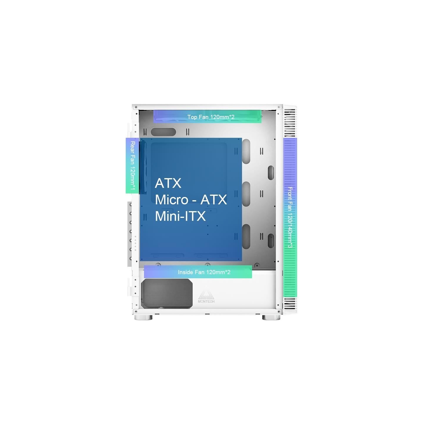 Montech Case|MONTECH|X3 Glass|MidiTower|Case product features Transparent panel|Not included|ATX|MicroATX|MiniITX|Colour White|X