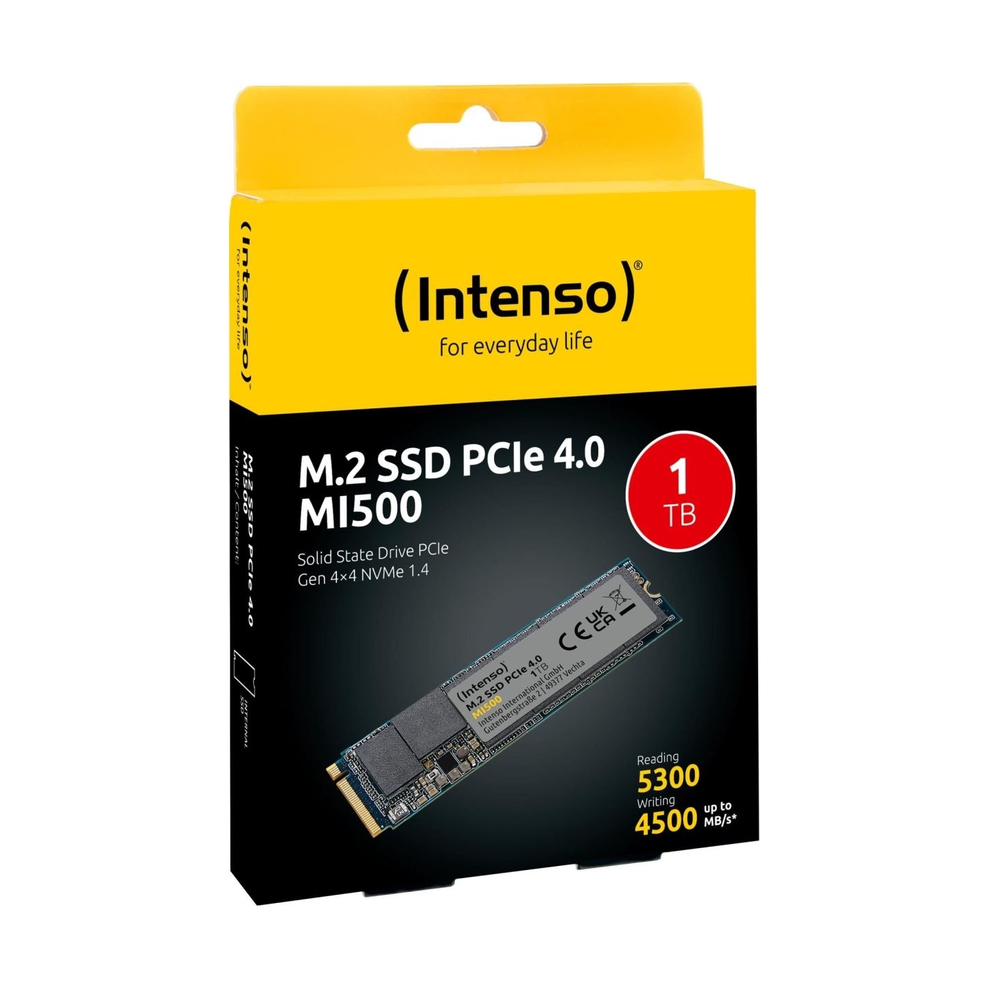 Intenso SSD|INTENSO|MI500|1TB|M.2|NVMe|3D NAND|Write speed 4500 MBytes/sec|Read speed 5300 MBytes/sec|4mm|TBW 600 TB|MTBF 150000