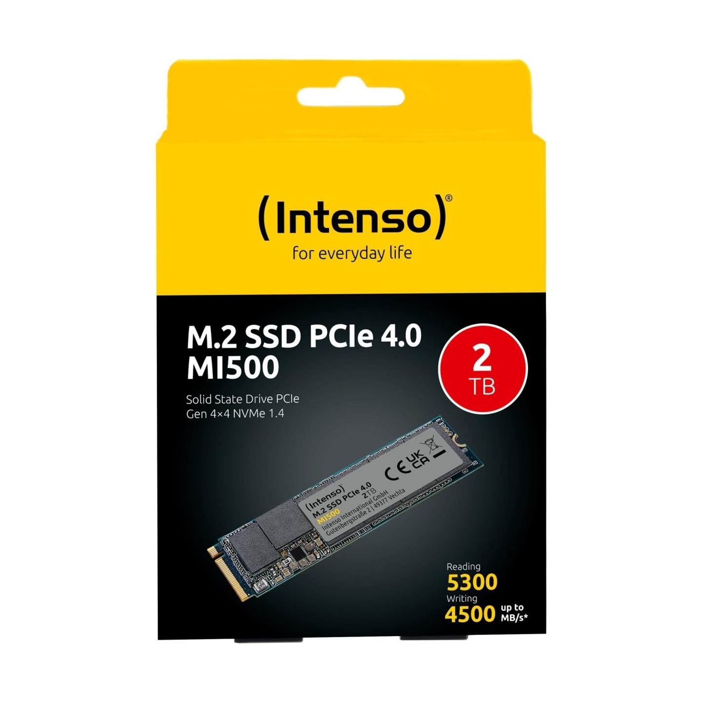 Intenso SSD|INTENSO|MI500|2TB|M.2|NVMe|3D NAND|Write speed 4500 MBytes/sec|Read speed 5300 MBytes/sec|4mm|TBW 1200 TB|MTBF 15000