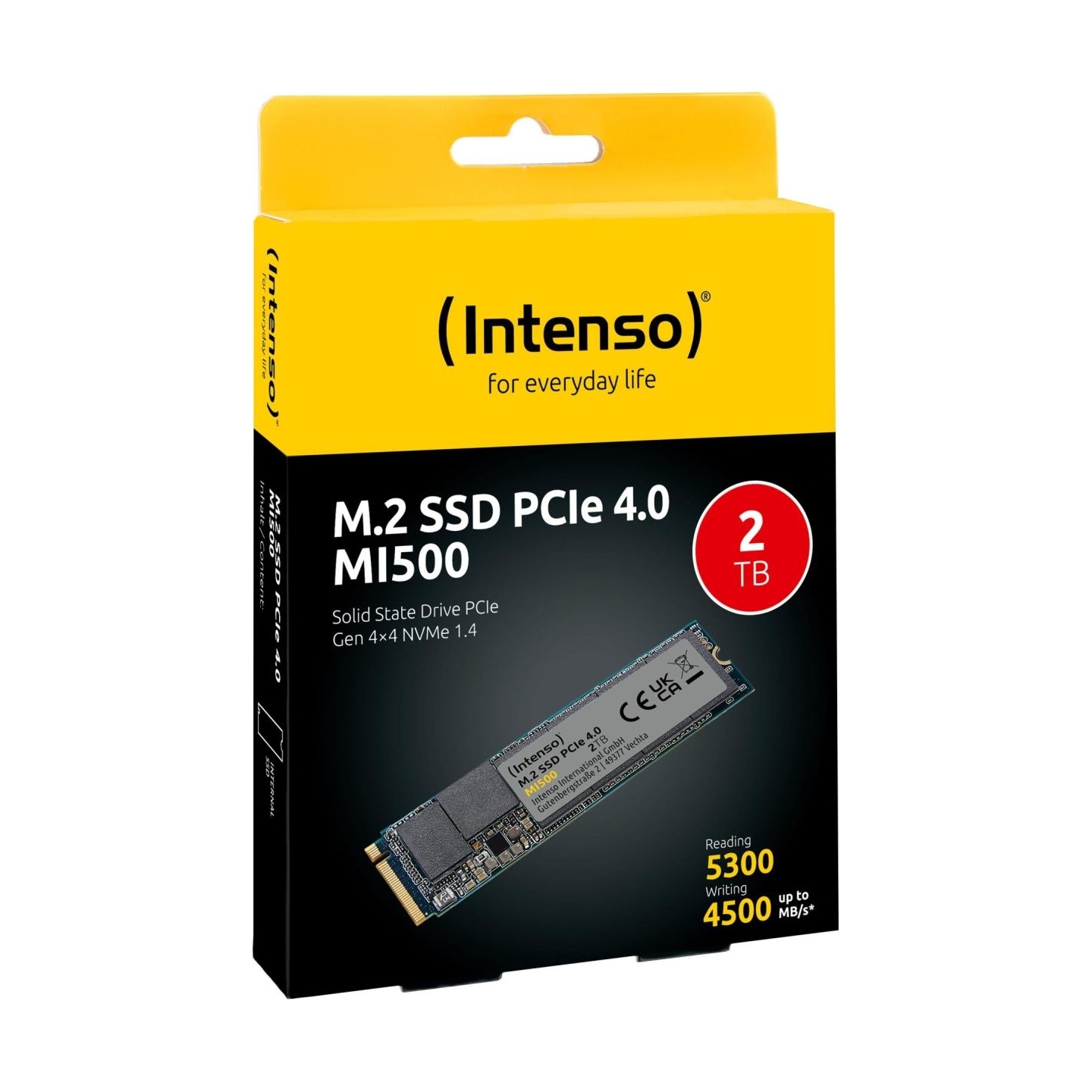 Intenso SSD|INTENSO|MI500|2TB|M.2|NVMe|3D NAND|Write speed 4500 MBytes/sec|Read speed 5300 MBytes/sec|4mm|TBW 1200 TB|MTBF 15000