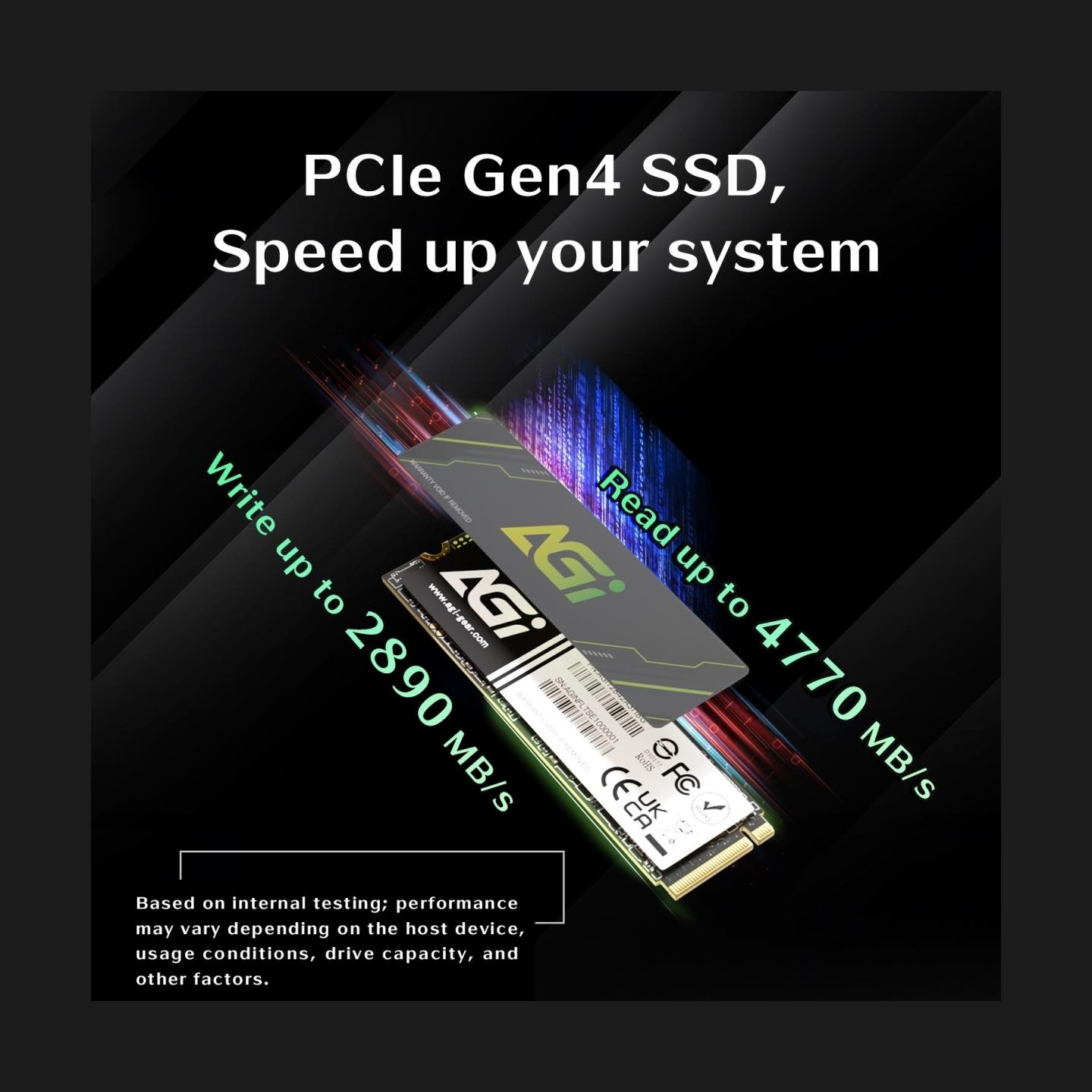 Agi Technology SSD|AGI|600xTBW rating|MTBF 1600000 h|Read speed 4700 MB/s|Write speed 2800 MB/s|NVMe Yes|PCI Express 4.0|M.2|100