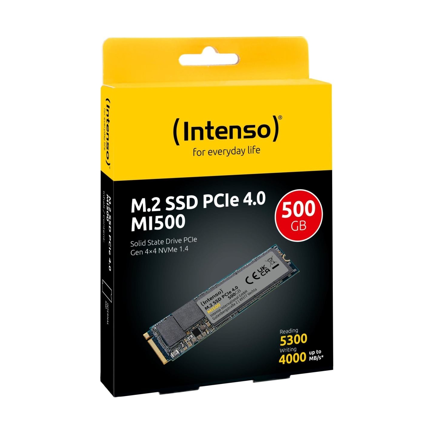Intenso SSD|INTENSO|MI500|500GB|M.2|NVMe|3D NAND|Write speed 4000 MBytes/sec|Read speed 5300 MBytes/sec|4mm|TBW 300 TB|MTBF 1500