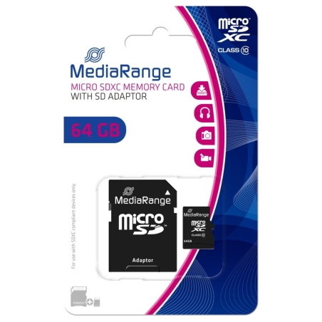Mediarange MEMORY MICRO SDXC 64GB C10/W/ADAPTER MR955 MEDIARANGE