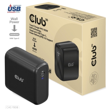 Club3D MOBILE TRAVEL CHARGER USB-C/100W CAC-1908EU CLUB3D