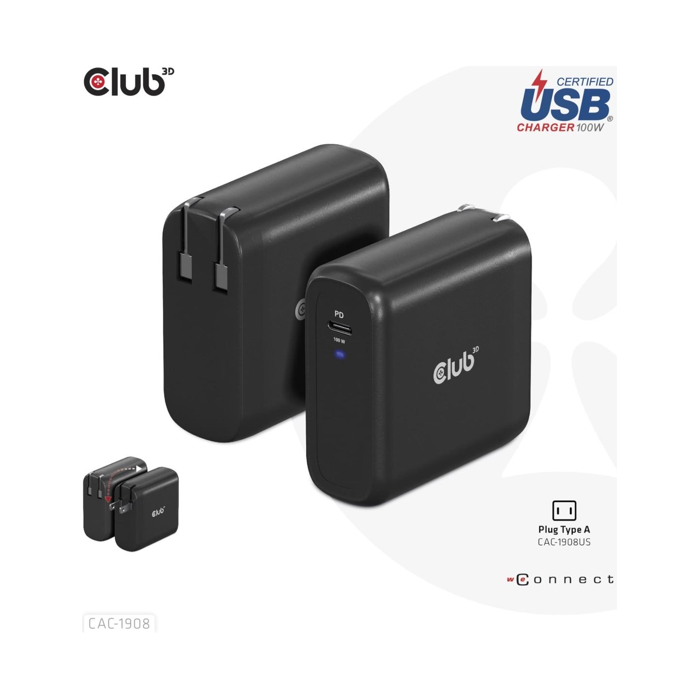 Club3D MOBILE TRAVEL CHARGER USB-C/100W CAC-1908EU CLUB3D