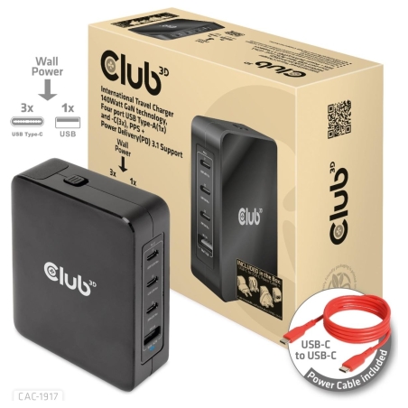 Club3D MOBILE TRAVEL CHARGER USB-C/140W GAN CAC-1917 CLUB3D