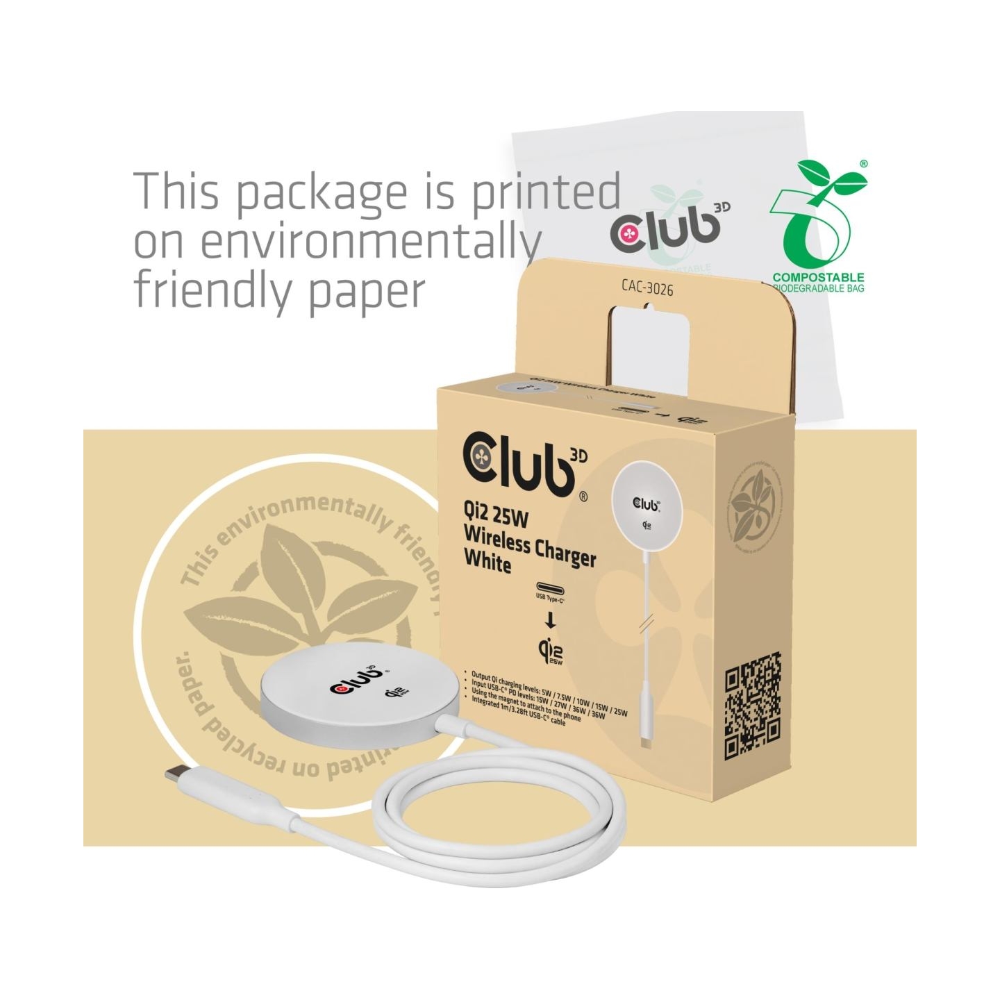 Club3D MOBILE CHARGER QI2 MAGSAFE/25W WH CAC-3026 CLUB3D
