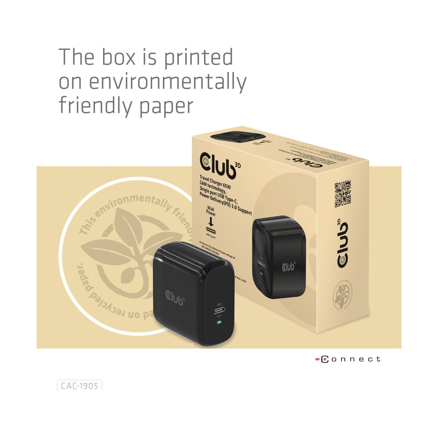 Club3D MOBILE TRAVEL CHARGER USB-C/PPS 65W CAC-1905EU CLUB3D