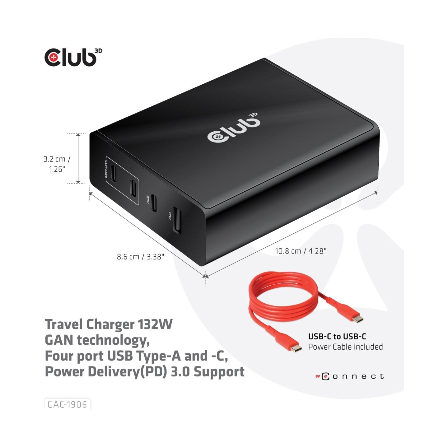 Club3D MOBILE TRAVEL CHARGER USB-C/132W GAN CAC-1906 CLUB3D