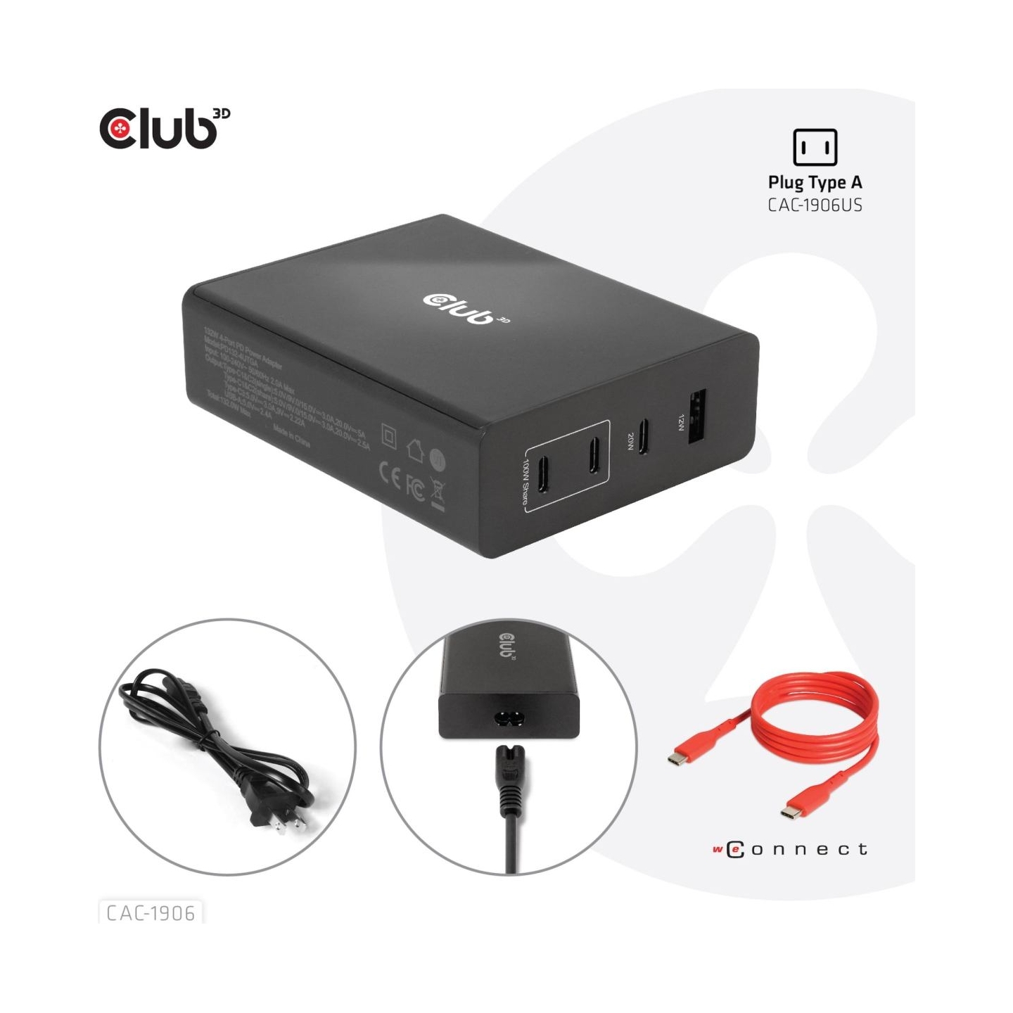 Club3D MOBILE TRAVEL CHARGER USB-C/132W GAN CAC-1906 CLUB3D