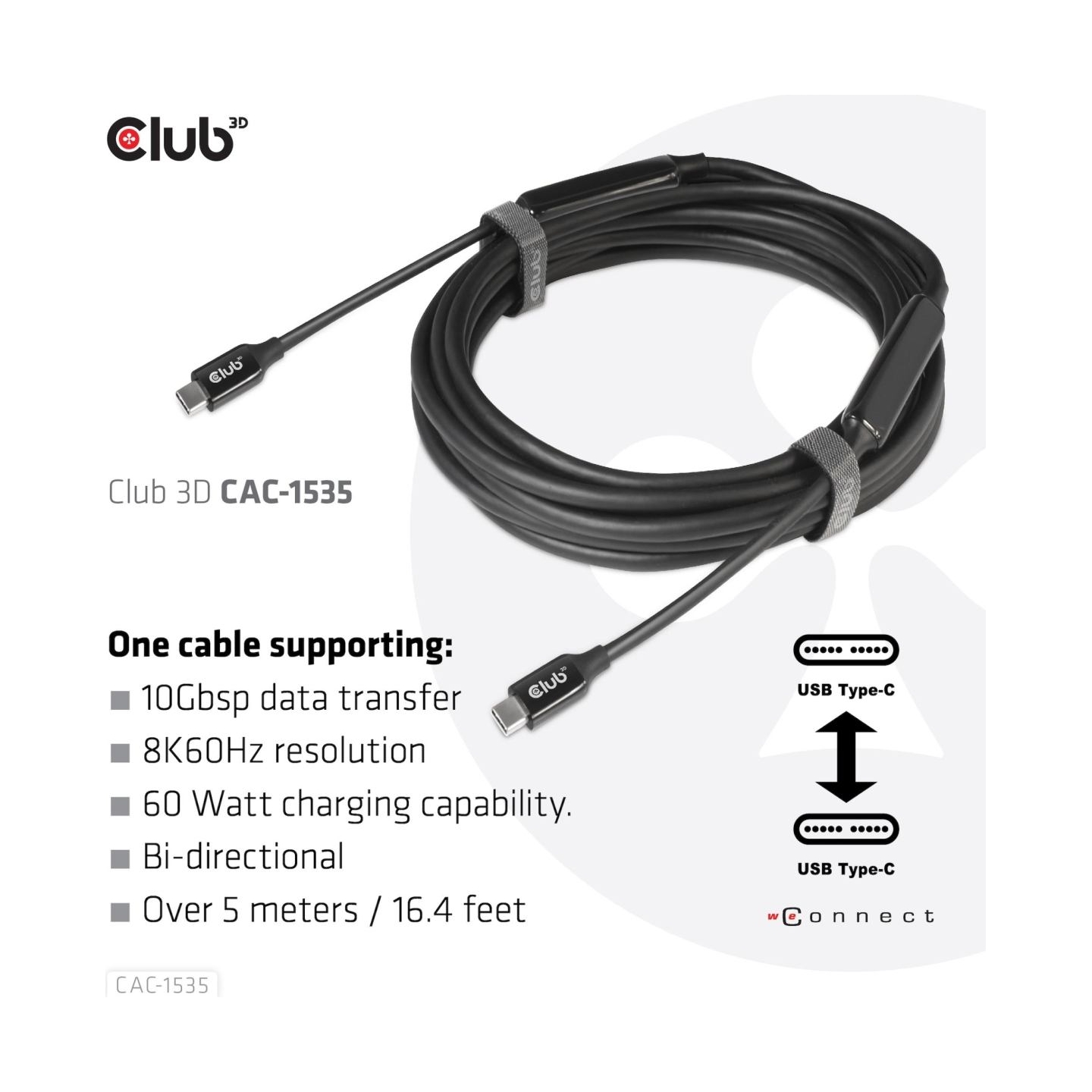 Club3D CABLE USB-C TO USB-C 5M/M/M CAC-1535 CLUB3D