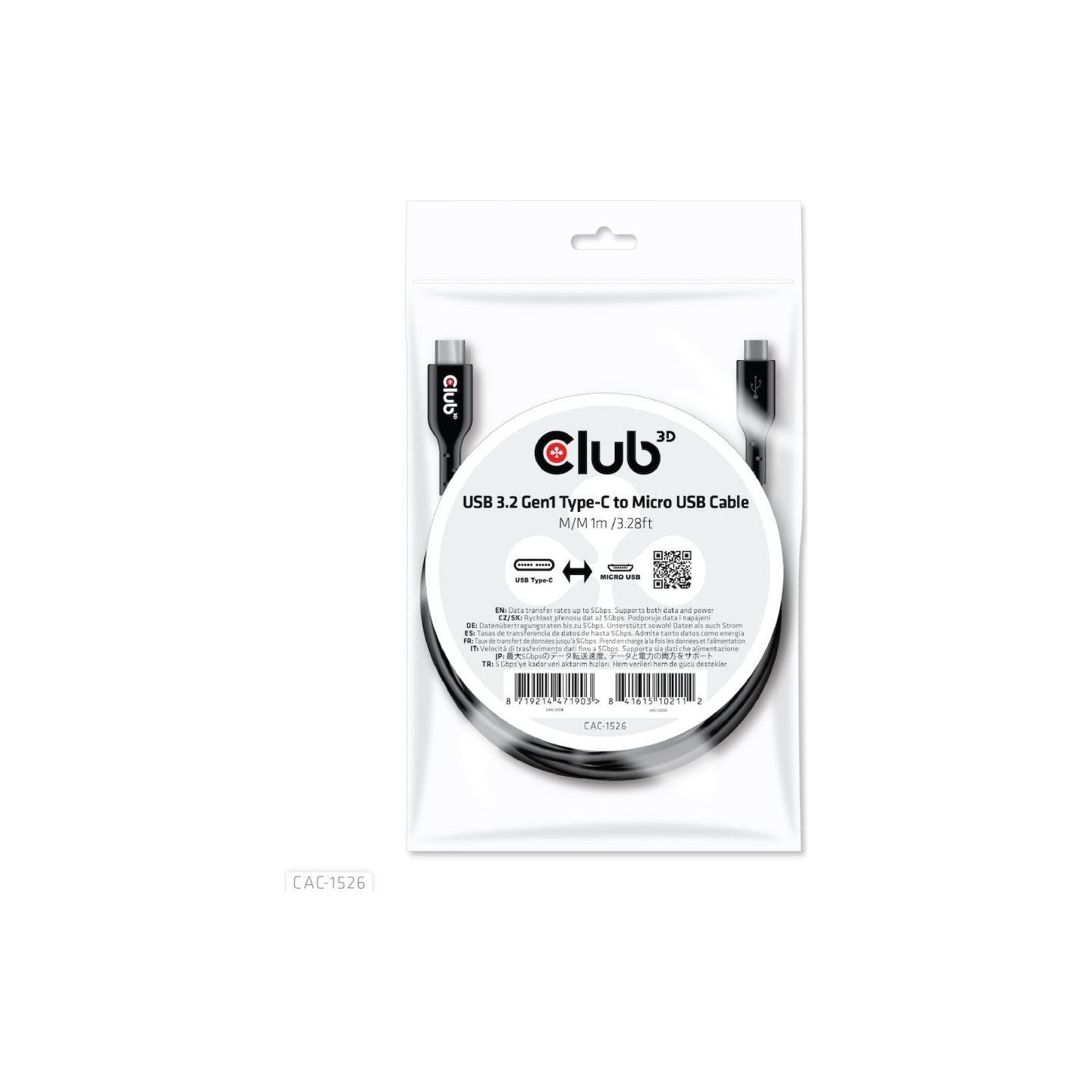 Club3D CABLE USB TO MICRO USB 1M/M/M CAC-1526 CLUB3D
