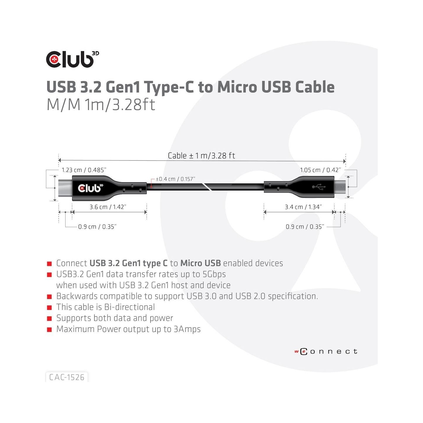 Club3D CABLE USB TO MICRO USB 1M/M/M CAC-1526 CLUB3D