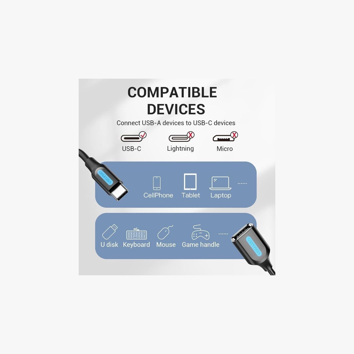 Vention CABLE USB2.0C MALE TO A FEMALE/0.15M BLACK CCSBB VENTION