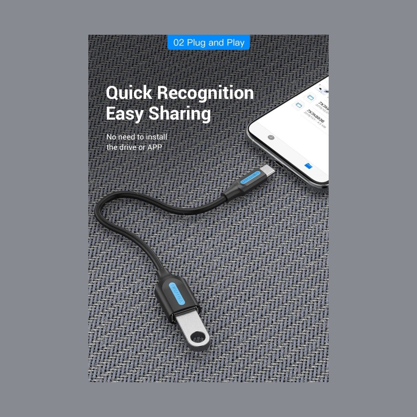 Vention CABLE USB2.0C MALE TO A FEMALE/0.15M BLACK CCSBB VENTION