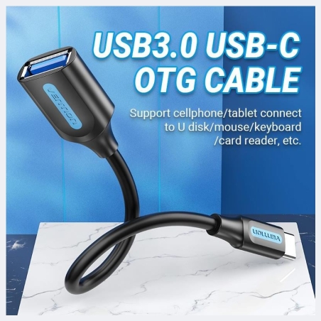 Vention CABLE USB3.1C MALE TO A FEMALE/0.15M BLACK CCVBB VENTION
