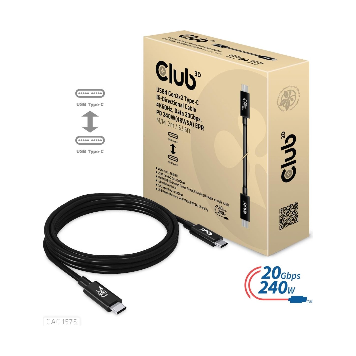 Club3D CABLE USB-C TO USB-C 2M/M/M CAC-1575 CLUB3D