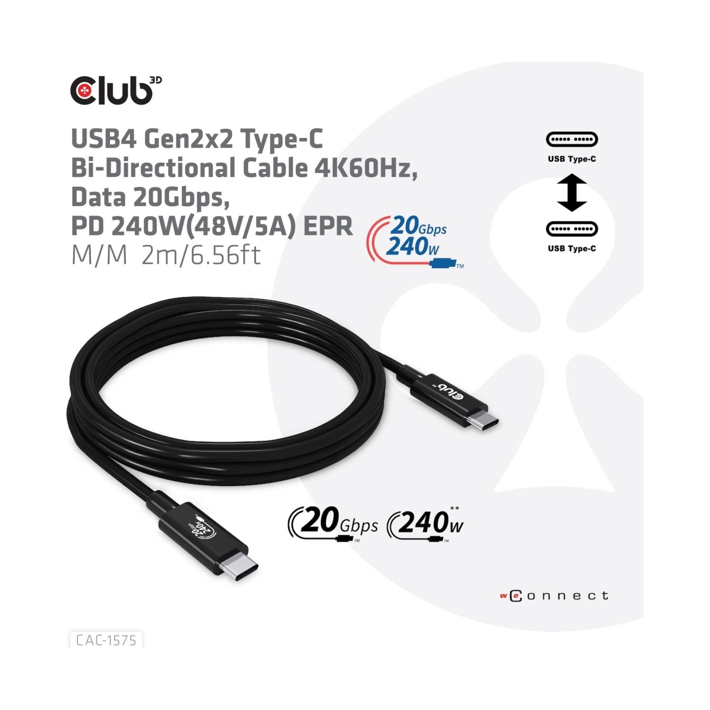 Club3D CABLE USB-C TO USB-C 2M/M/M CAC-1575 CLUB3D