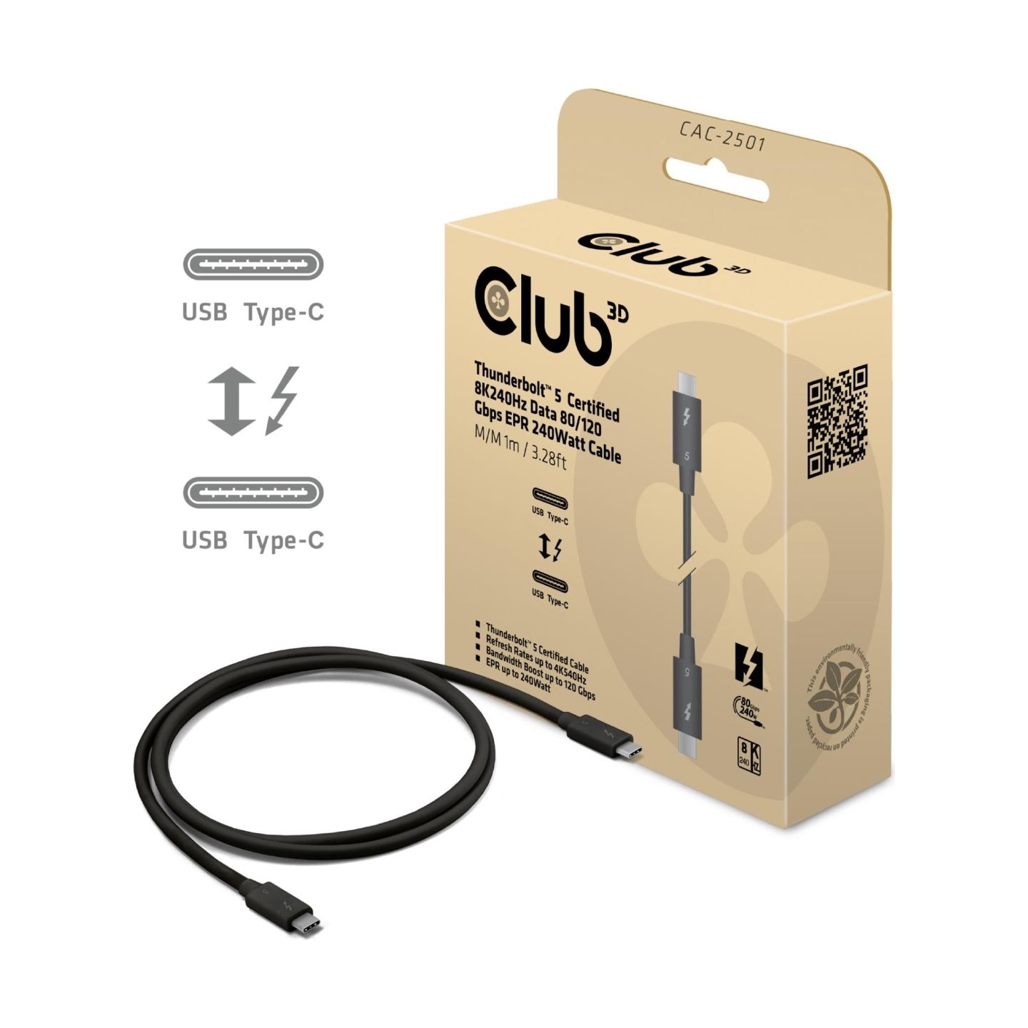 Club3D CABLE USB-C THUNDERBOLT 1M/M/M CAC-2501 CLUB3D