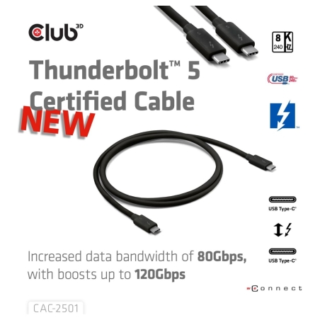 Club3D CABLE USB-C THUNDERBOLT 1M/M/M CAC-2501 CLUB3D