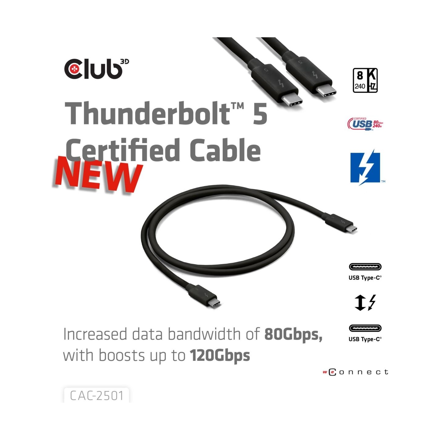 Club3D CABLE USB-C THUNDERBOLT 1M/M/M CAC-2501 CLUB3D